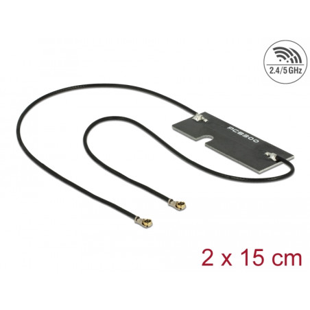 Delock WLAN 802.11 ac/a/h/b/g/n Doppelantenne 2 x I-PEX Inc., MHF® 4L Stecker 3 - 5 dBi 1.13 2 x 15 cm PCB intern Klebemontage