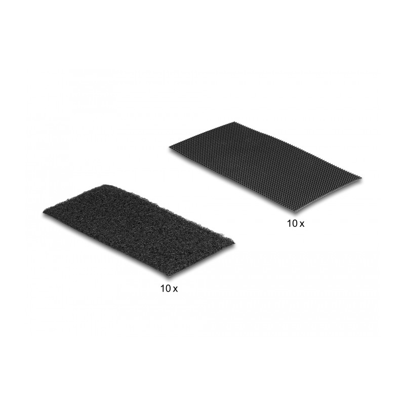 Delock Klettpad selbstklebend mit Haft- und Flauschpad L 100 x B 50 mm Set 10 Stück schwarz