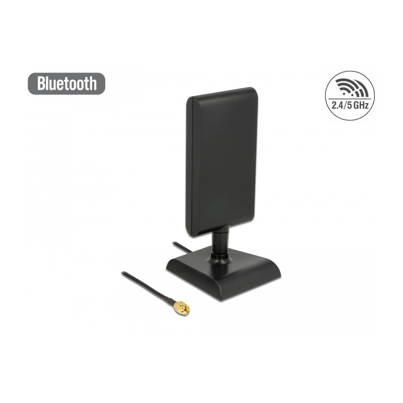 Delock WLAN 802.11 ac/a/h/b/g/n Antenne RP-SMA Stecker 6 - 9 dBi direktional mit magnetischem Standfuß und Anschlusskabel ULA 10