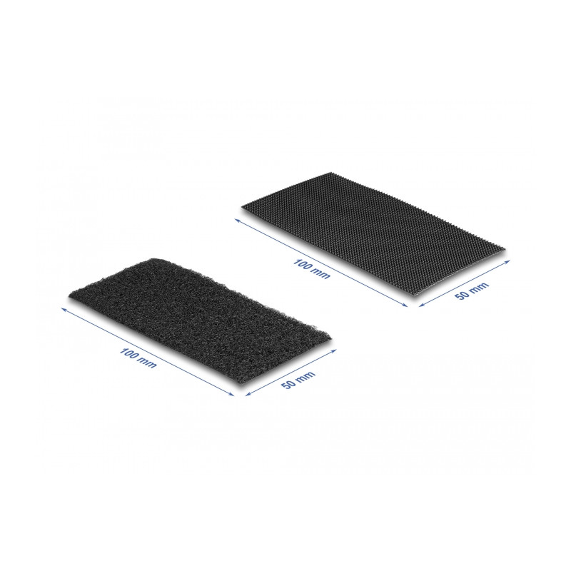 Delock Klettpad selbstklebend mit Haft- und Flauschpad L 100 x B 50 mm Set 10 Stück schwarz