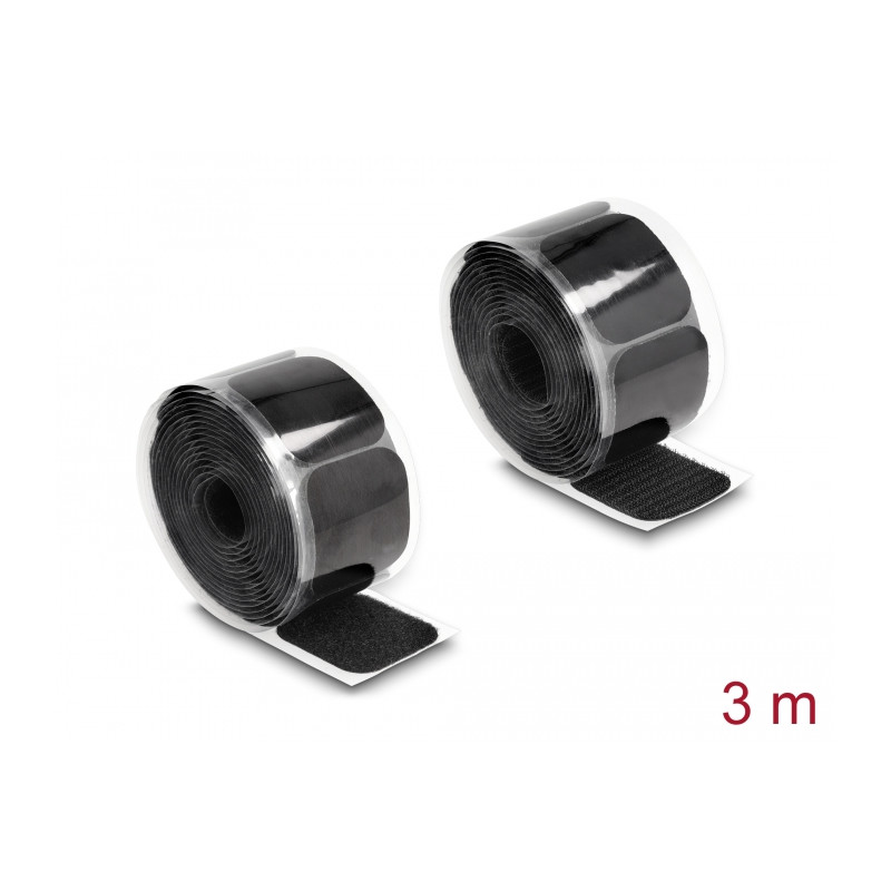 Delock Klettpad auf Rolle selbstklebend mit Haft- und Flauschpad 45 x 50 mm - Länge 3 m schwarz