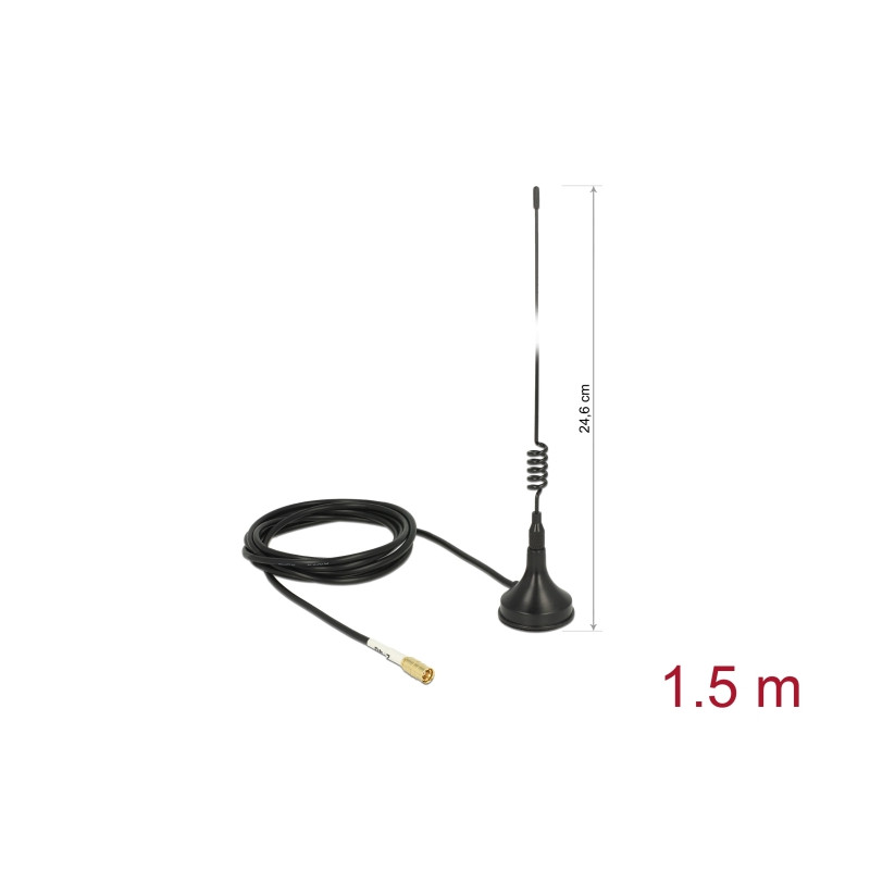 Delock WLAN 802.11 b/g/n Antenne SMB Stecker 2 dBi starr omnidirektional mit magnetischem Standfuß und Anschlusskabel RG-174 1,5