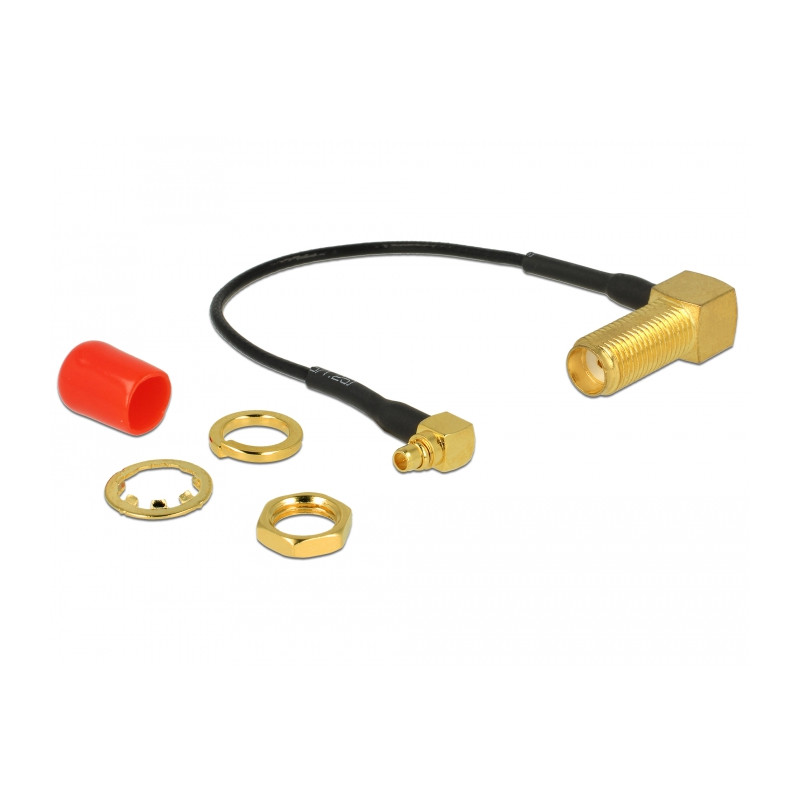 Delock Antennenkabel SMA 90° Buchse zum Einbau - MMCX 90° Stecker 10 cm 1.37 Gewindelänge 13 mm
