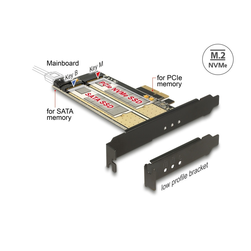 Delock PCI Express x4 Karte - 1 x intern M.2 Key B + 1 x intern NVMe M.2 Key M - Low Profile Formfaktor