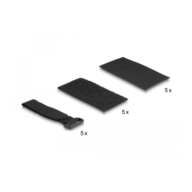 Delock Klettpad selbstklebend mit Klett-Kabelbinder Set 10 Stück schwarz