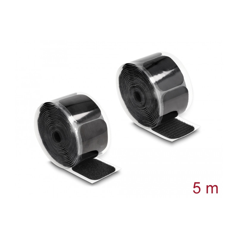 Delock Klettpad auf Rolle selbstklebend mit Haft- und Flauschpad 45 x 50 mm - Länge 5 m schwarz