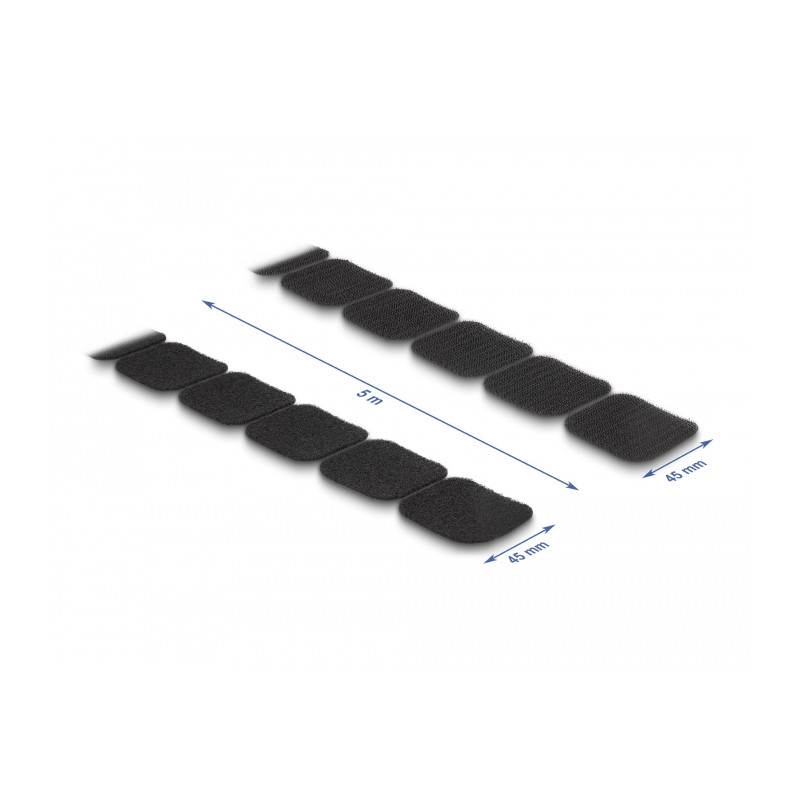 Delock Klettpad auf Rolle selbstklebend mit Haft- und Flauschpad 45 x 50 mm - Länge 5 m schwarz