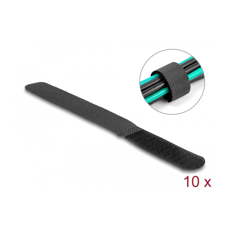 Delock Klettkabelbinder L 180 x B 20 mm schwarz 10 Stück