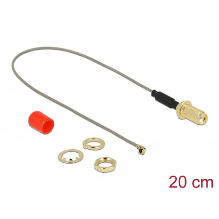 Delock Antennenkabel SMA Buchse zum Einbau Ferritkern zu I-PEX Inc., MHF® I Stecker 1.13 20 cm Gewindelänge 10 mm