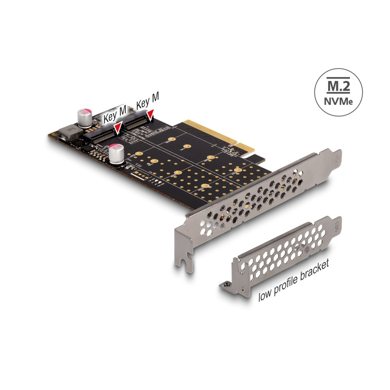 Delock PCI Express x8 Karte zu 2 x intern NVMe M.2 Key M - Bifurcation - Low Profile Formfaktor