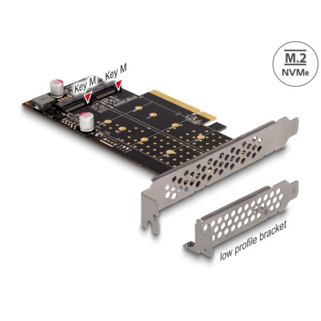 Delock PCI Express x8 Karte zu 2 x intern NVMe M.2 Key M - Bifurcation - Low Profile Formfaktor