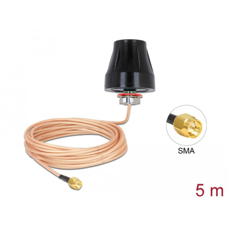 Delock LTE Antenne SMA Stecker 2 dBi starr omnidirektional mit Anschlusskabel (RG-316U 5 m) outdoor schwarz