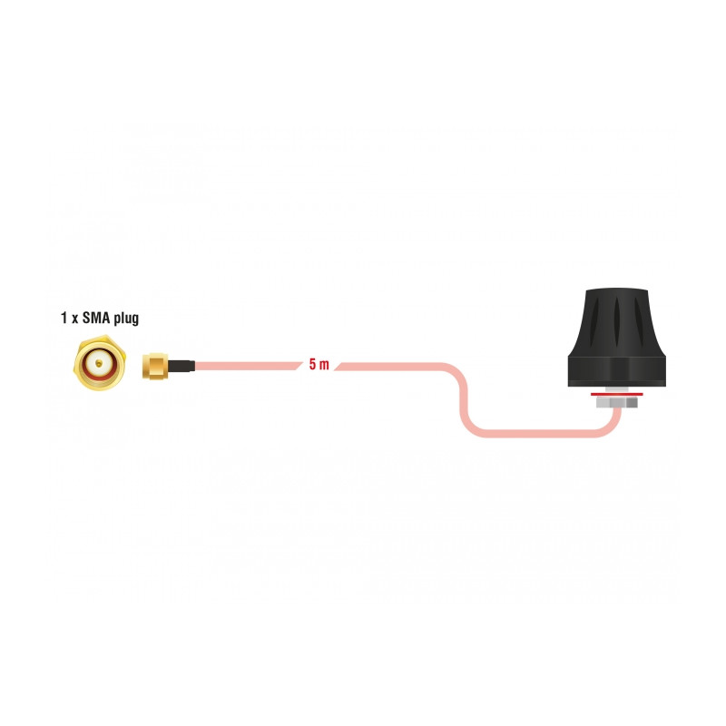 Delock LTE Antenne SMA Stecker 2 dBi starr omnidirektional mit Anschlusskabel (RG-316U 5 m) outdoor schwarz