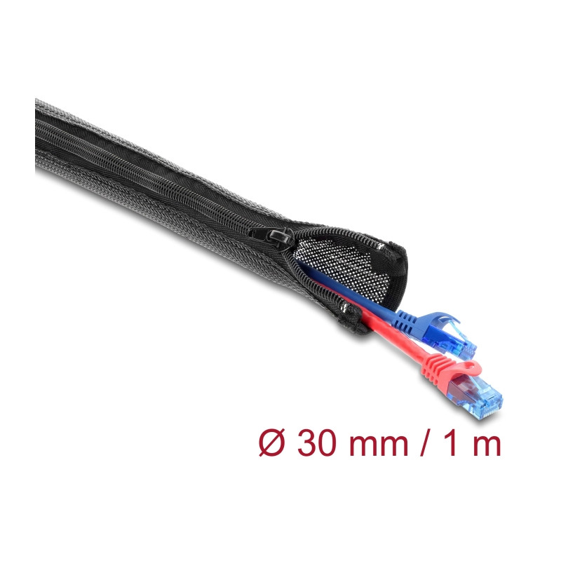 Delock Geflechtschlauch mit Reißverschluss hitzebeständig 1 m x 30 mm schwarz