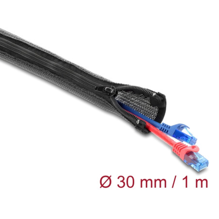 Delock Geflechtschlauch mit Reißverschluss hitzebeständig 1 m x 30 mm schwarz