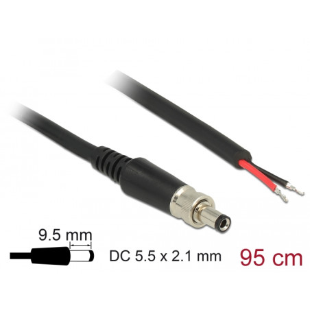 Delock Stromversorgungskabel DC 5,5 x 2,1 x 9,5 mm verschraubbar zu offenen Kabelenden 95 cm