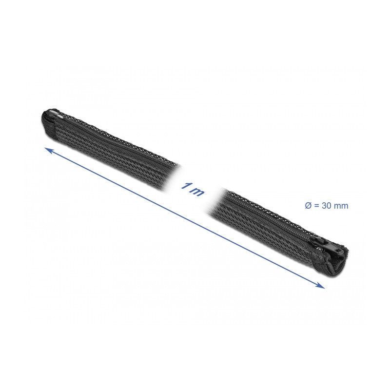 Delock Geflechtschlauch mit Reißverschluss hitzebeständig 1 m x 30 mm schwarz