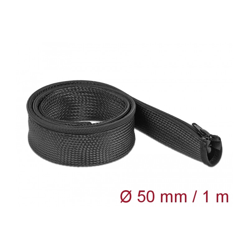 Delock Geflechtschlauch mit Reißverschluss hitzebeständig 1 m x 50 mm schwarz