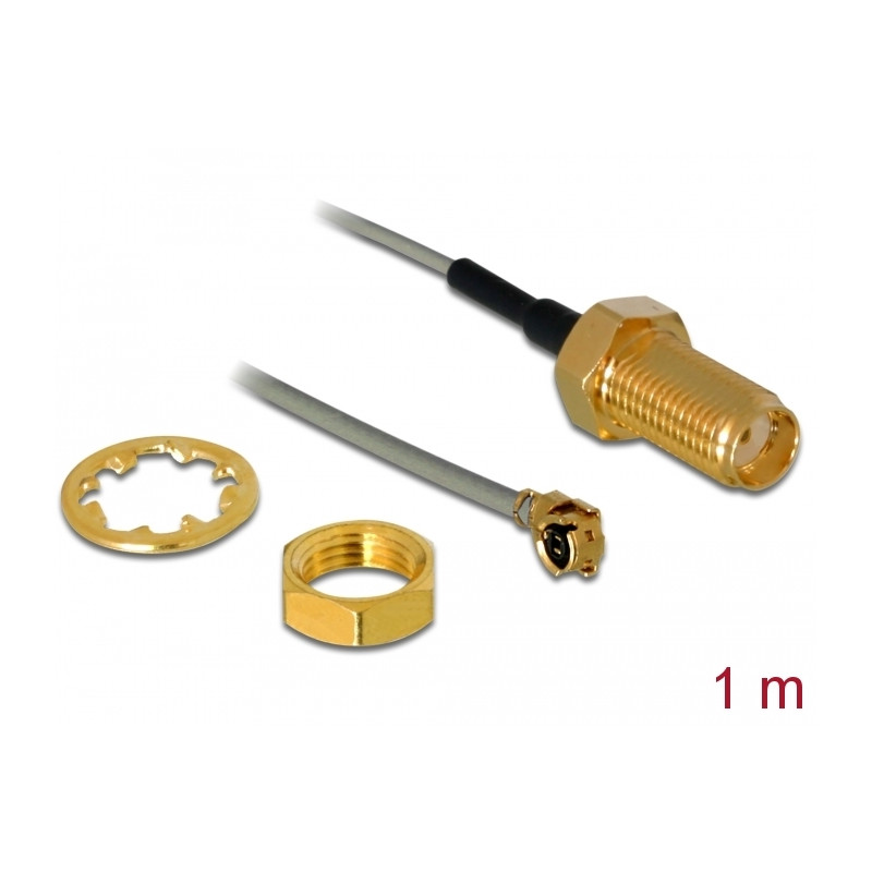Delock Antennenkabel SMA Buchse zum Einbau zu I-PEX Inc., MHF® I Stecker 1.13 1 m Gewindelänge 10 mm