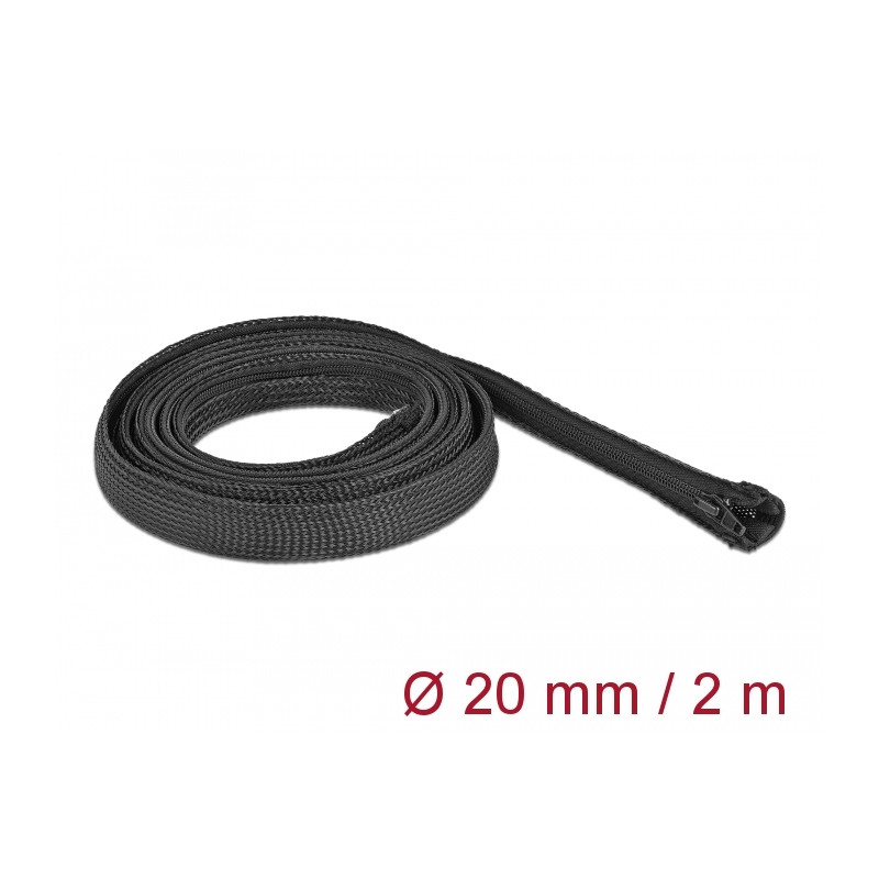 Delock Geflechtschlauch mit Reißverschluss hitzebeständig 2 m x 20 mm schwarz