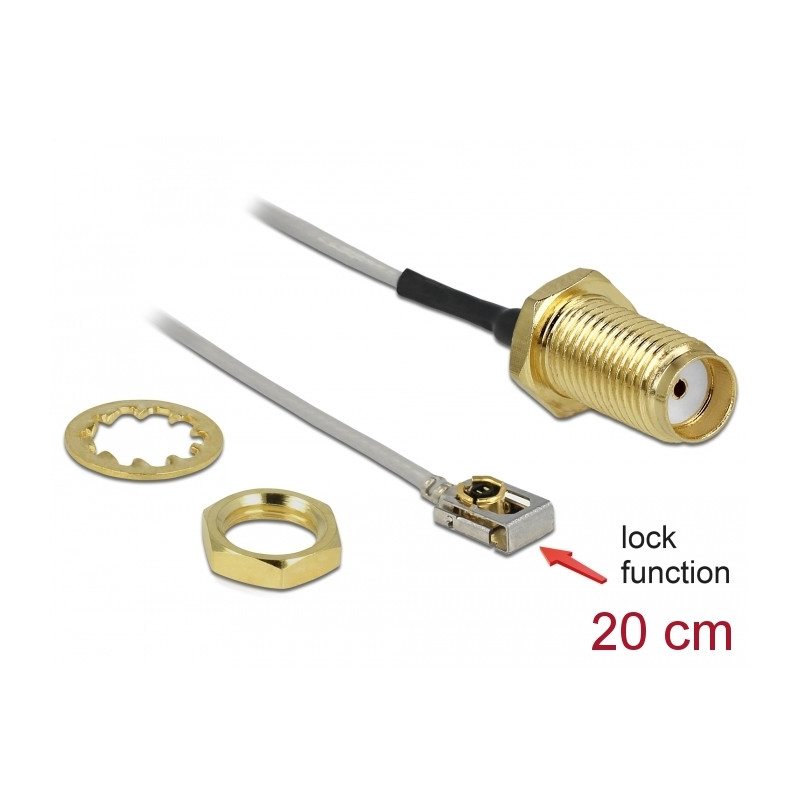 Delock Antennenkabel SMA Buchse zum Einbau zu I-PEX Inc., MHF® I LK Stecker 1.13 20 cm Gewindelänge 10 mm