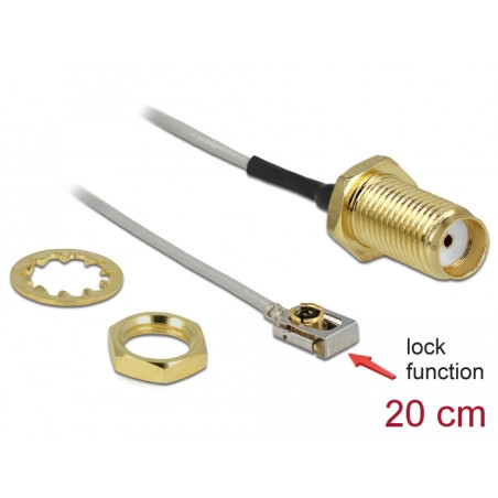 Delock Antennenkabel SMA Buchse zum Einbau zu I-PEX Inc., MHF® I LK Stecker 1.13 20 cm Gewindelänge 10 mm