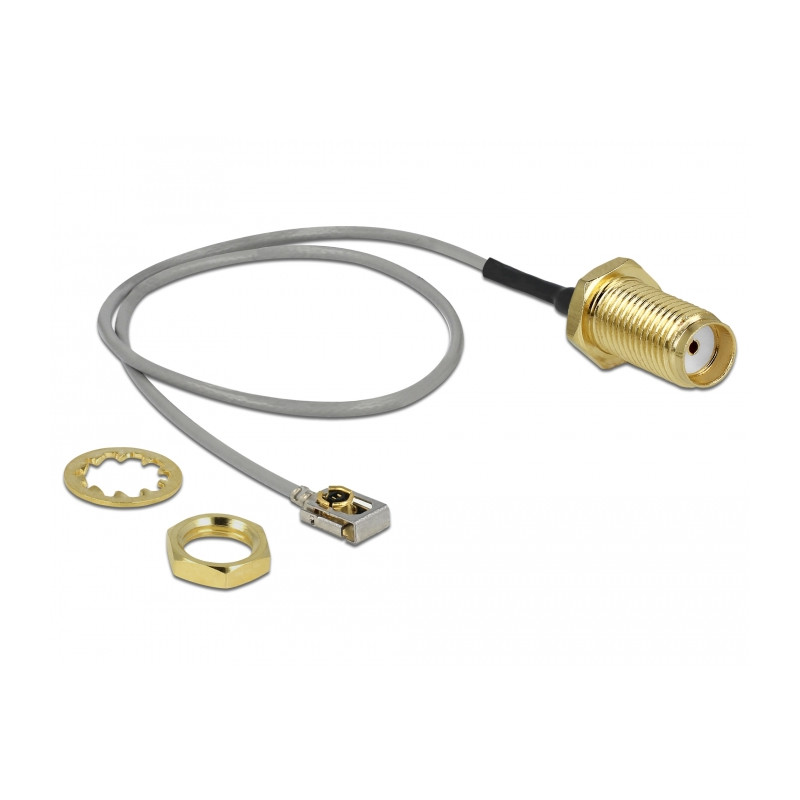 Delock Antennenkabel SMA Buchse zum Einbau zu I-PEX Inc., MHF® I LK Stecker 1.13 20 cm Gewindelänge 10 mm