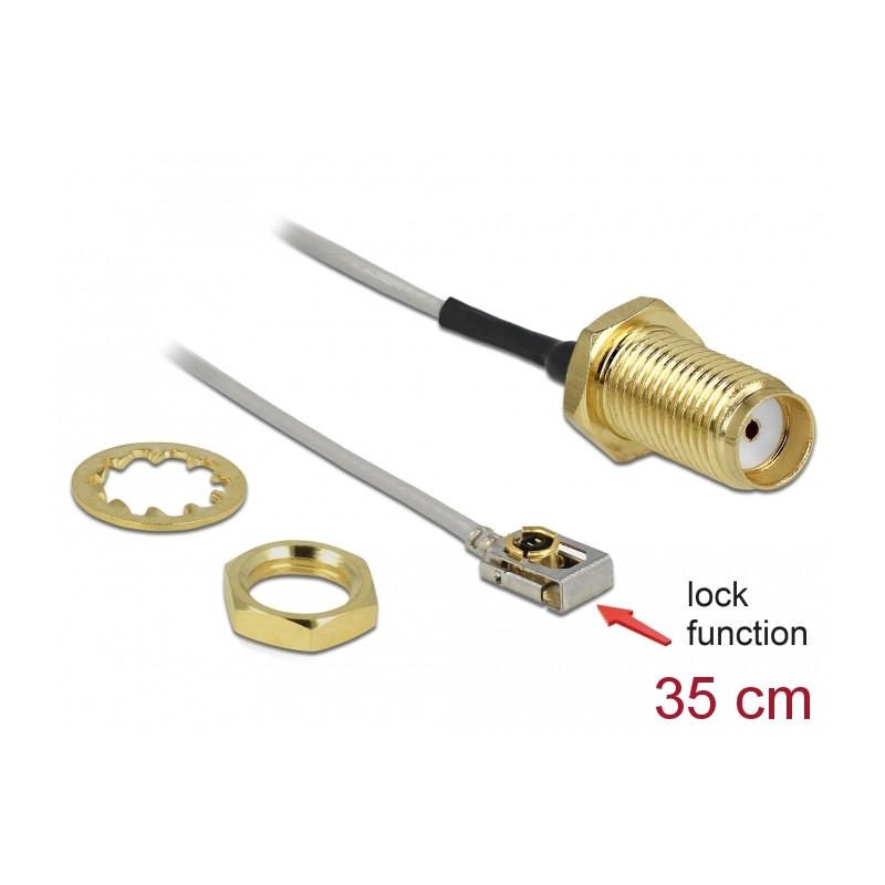 Delock Antennenkabel SMA Buchse zum Einbau zu I-PEX Inc., MHF® I LK Stecker 1.13 35 cm Gewindelänge 10 mm