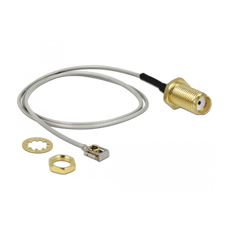 Delock Antennenkabel SMA Buchse zum Einbau zu I-PEX Inc., MHF® I LK Stecker 1.13 35 cm Gewindelänge 10 mm