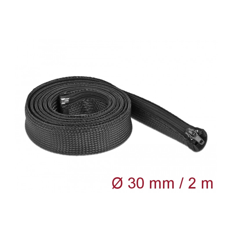 Delock Geflechtschlauch mit Reißverschluss hitzebeständig 2 m x 30 mm schwarz