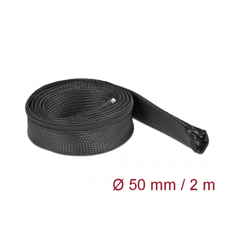 Delock Geflechtschlauch mit Reißverschluss hitzebeständig 2 m x 50 mm schwarz