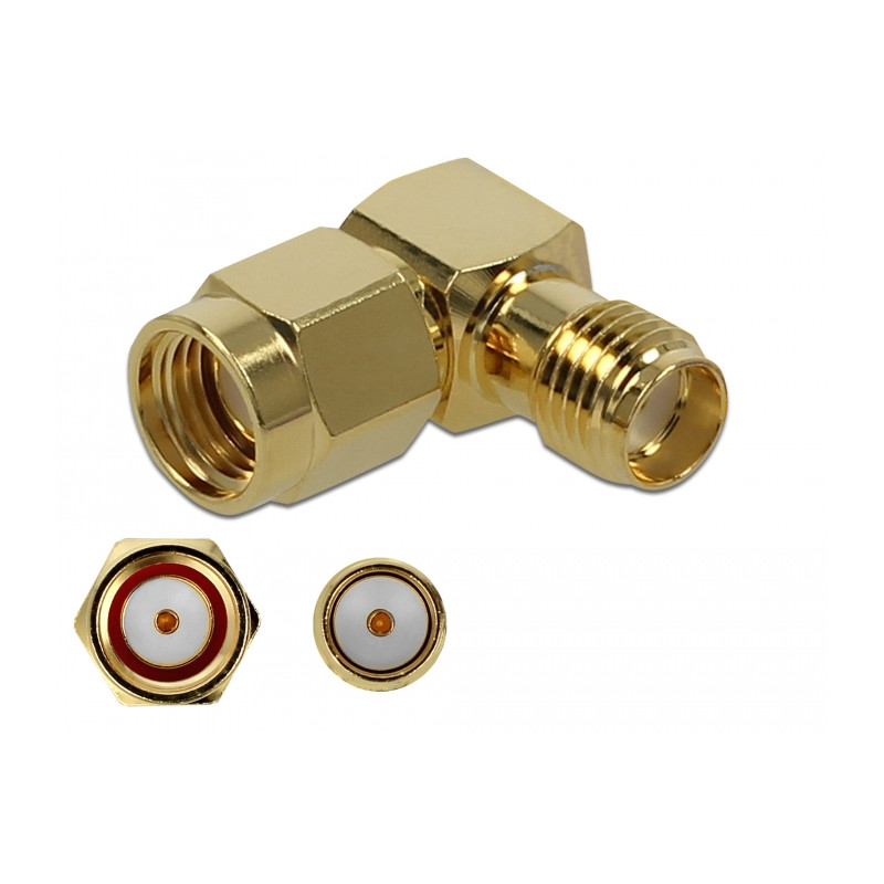 Delock Adapter RP-SMA Stecker zu SMA Buchse 90° 10 GHz
