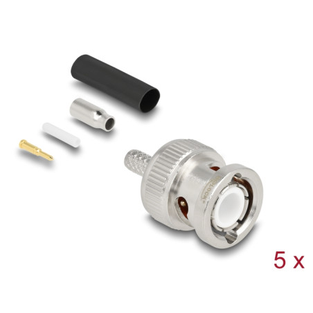 Delock BNC Stecker 50 Ohm zum Crimpen RG-174 / RG-316 mit passendem Schrumpfschlauch - 5 Stück