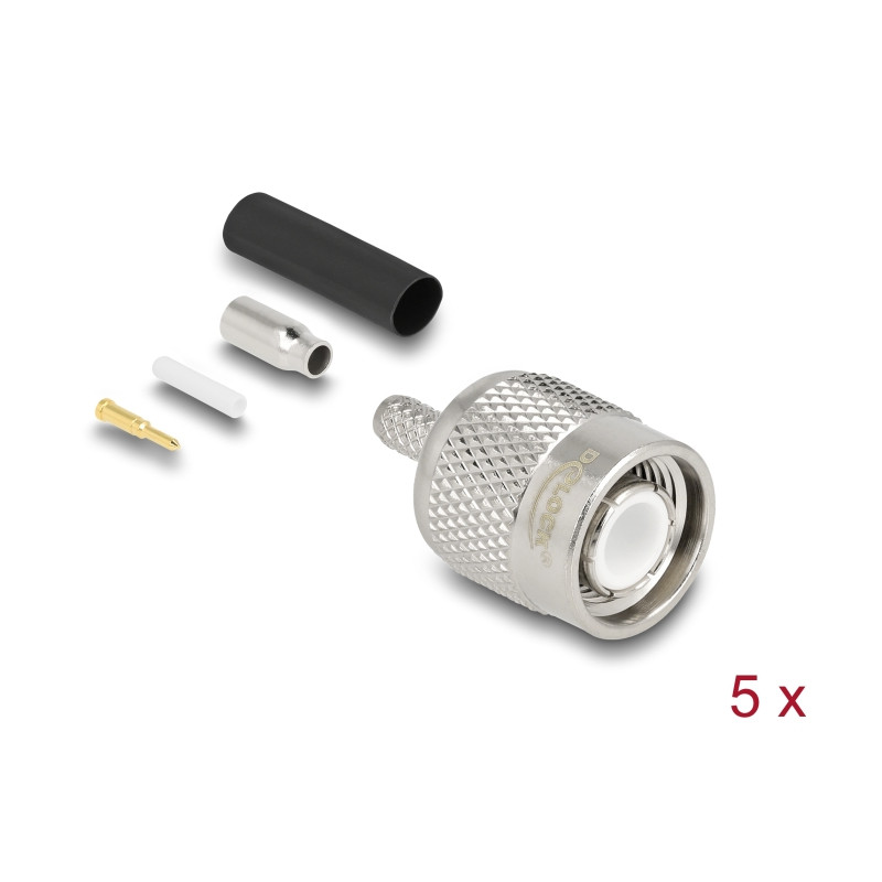 Delock TNC Stecker zum Crimpen RG-174 / RG-316 mit passendem Schrumpfschlauch - 5 Stück