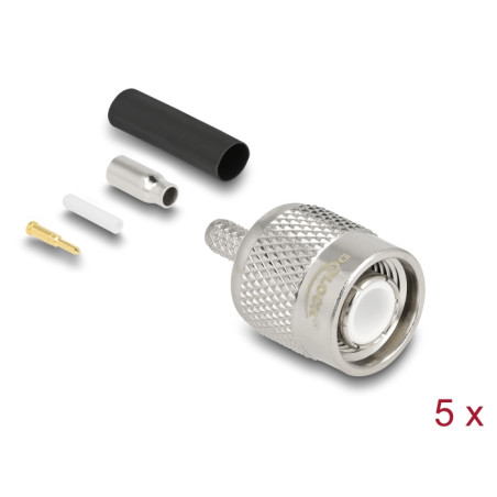Delock TNC Stecker zum Crimpen RG-174 / RG-316 mit passendem Schrumpfschlauch - 5 Stück
