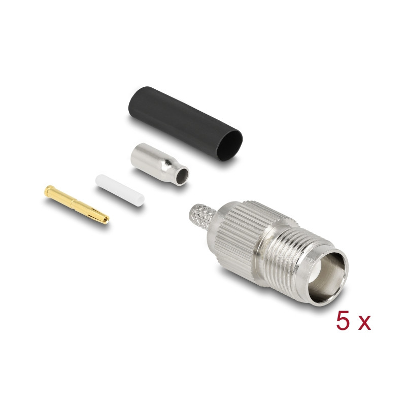 Delock TNC Buchse zum Crimpen RG-174 / RG-316 mit passendem Schrumpfschlauch - 5 Stück