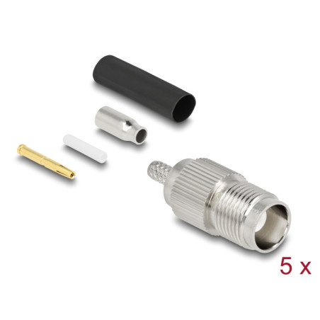 Delock TNC Buchse zum Crimpen RG-174 / RG-316 mit passendem Schrumpfschlauch - 5 Stück