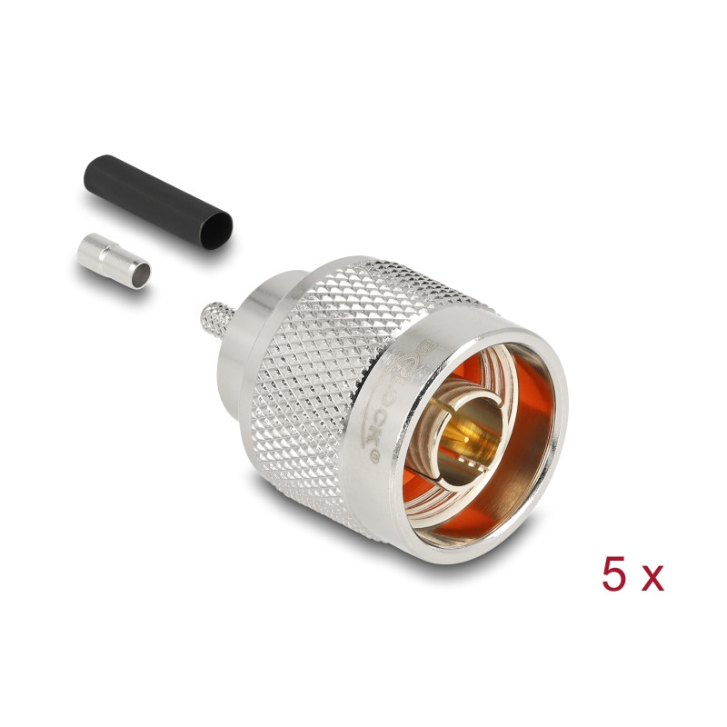 Delock N Stecker zum Crimpen RG-174 / RG-316 mit passendem Schrumpfschlauch - 5 Stück