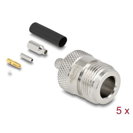 Delock N Buchse zum Crimpen RG-174 / RG-316 mit passendem Schrumpfschlauch - 5 Stück