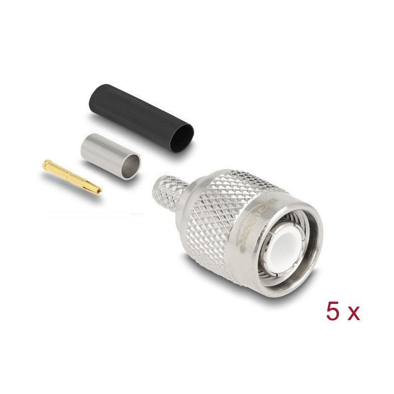 Delock TNC Stecker zum Crimpen LMR 200 mit passendem Schrumpfschlauch - 5 Stück