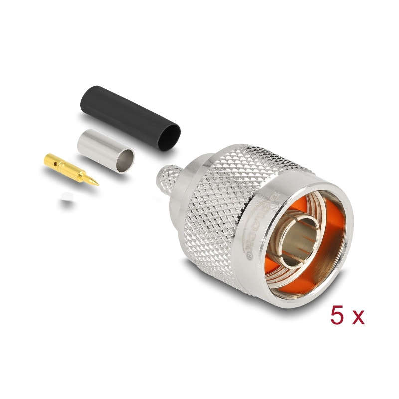 Delock N Stecker zum Crimpen LMR 200 mit passendem Schrumpfschlauch - 5 Stück