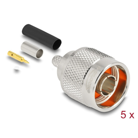 Delock N Stecker zum Crimpen LMR 200 mit passendem Schrumpfschlauch - 5 Stück