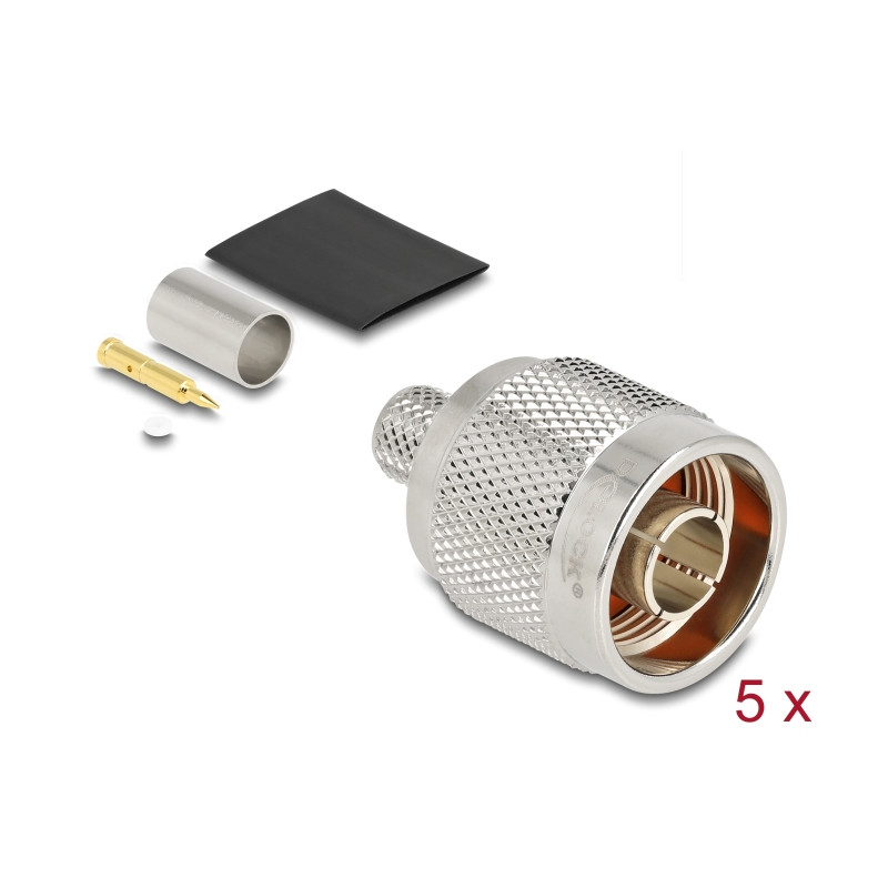 Delock N Stecker zum Crimpen LMR 300 mit passendem Schrumpfschlauch - 5 Stück