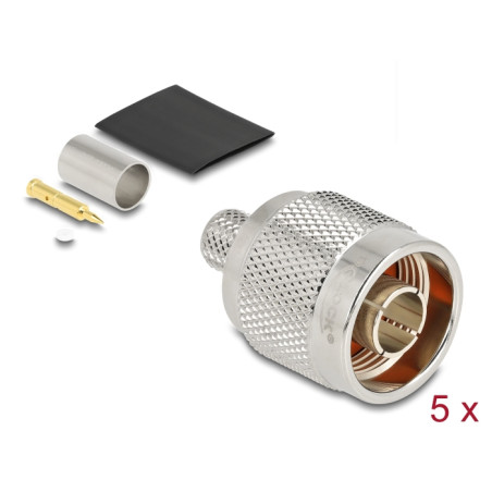 Delock N Stecker zum Crimpen LMR 300 mit passendem Schrumpfschlauch - 5 Stück