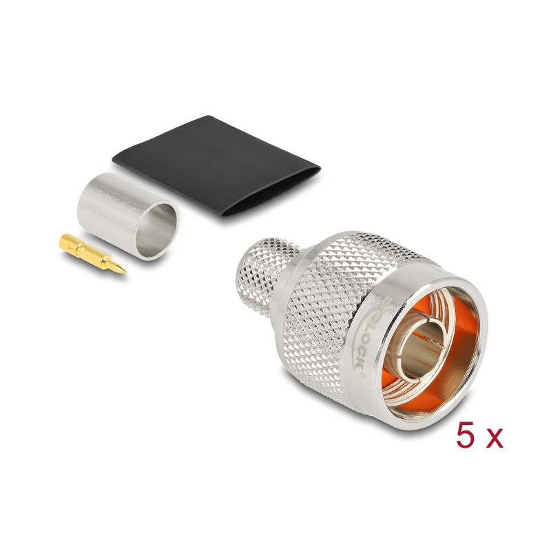 Delock N Stecker zum Crimpen LMR 400 mit passendem Schrumpfschlauch - 5 Stück
