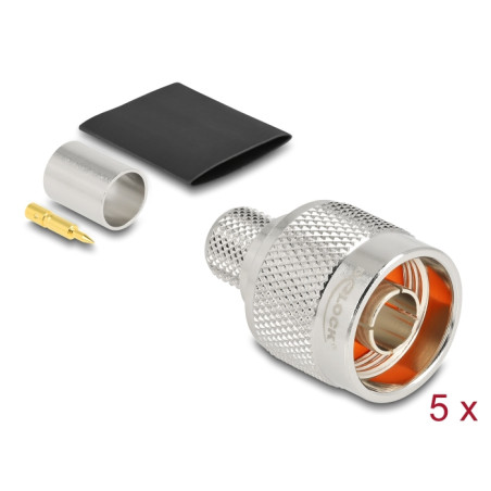 Delock N Stecker zum Crimpen LMR 400 mit passendem Schrumpfschlauch - 5 Stück