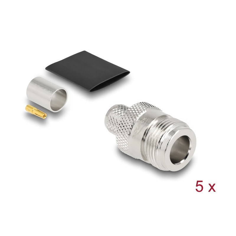 Delock N Buchse zum Crimpen LMR 400 mit passendem Schrumpfschlauch 5x