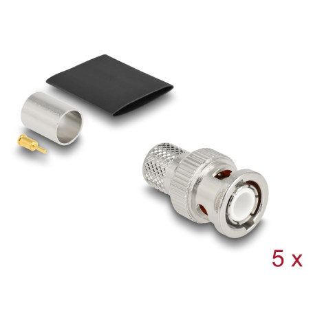Delock BNC Stecker 50 Ohm zum Crimpen LMR 400 mit passendem Schrumpfschlauch - 5 Stück