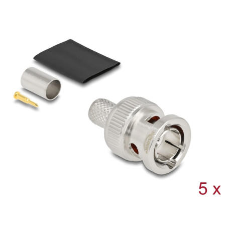 Delock BNC Stecker 75 Ohm zum Crimpen RG6 mit passendem Schrumpfschlauch - 5 Stück