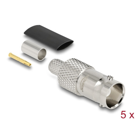 Delock BNC Buchse 75 Ohm zum Crimpen RG-59 mit passendem Schrumpfschlauch - 5 Stück